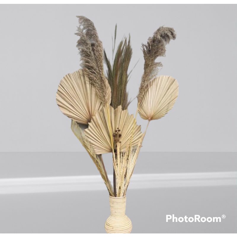 Paket Lengkap Bunga Kering Palem Kering + Pampas+Rayung+Dekorasi Rustic/Aesthetic Belum termasuk vas