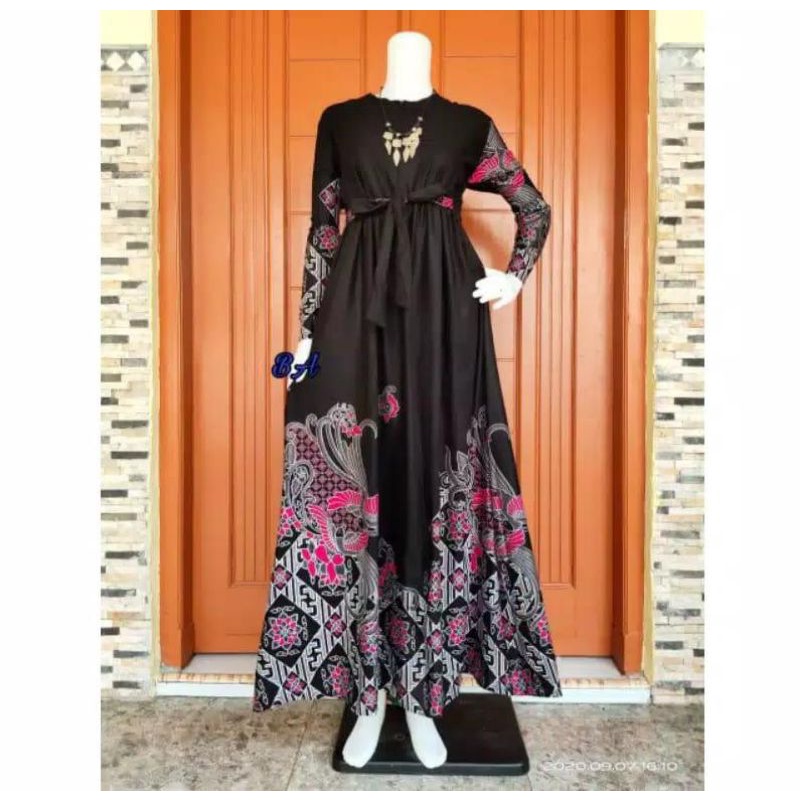 MS GAMIS BATIK FASHION SRIWEDARI MAXI BUMIL/BUSUI BUSANA MUSLIM TERMURAH SHOPEE-Kenari ireng