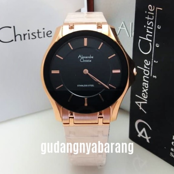 JAM TANGAN PRIA - LAKI - COWOK ALEXANDRE CHRISTIE AC 8605 ROSE GOLD BLACK HITAM ORIGINAL