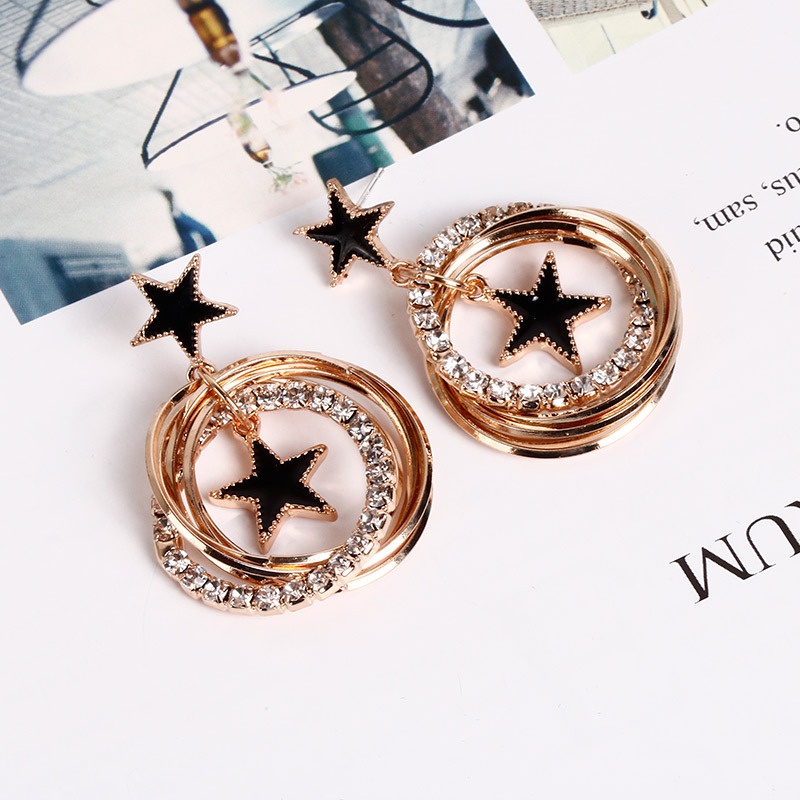 Anting Hoop 925 Silver Needle Bentuk Bintang Multilayer Gaya Korea