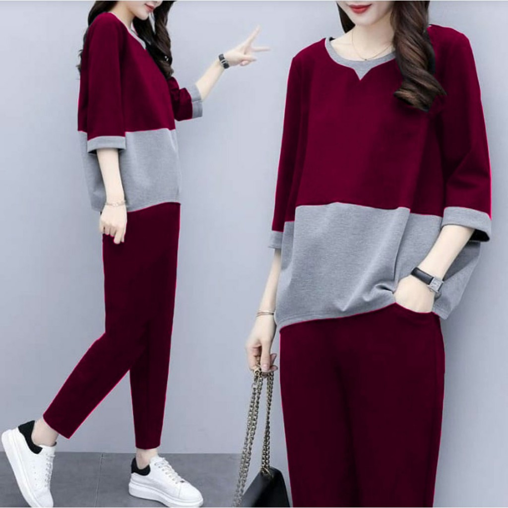 *[HNFK] Stelan Konika / Setelan Twotone Korea / Setelan Elsa / Setelan / Set Wanita / Baju Setelan Wanita