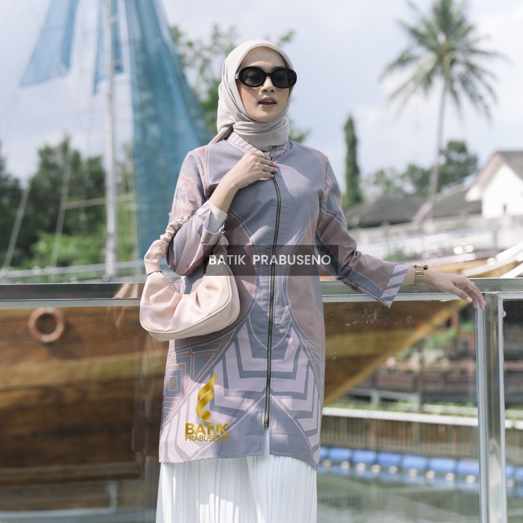 Tunik Motif Adhirama Atasan Baju Batik Wanita Lengan Panjang Prabuseno Modern Premium Jumbo Big Size