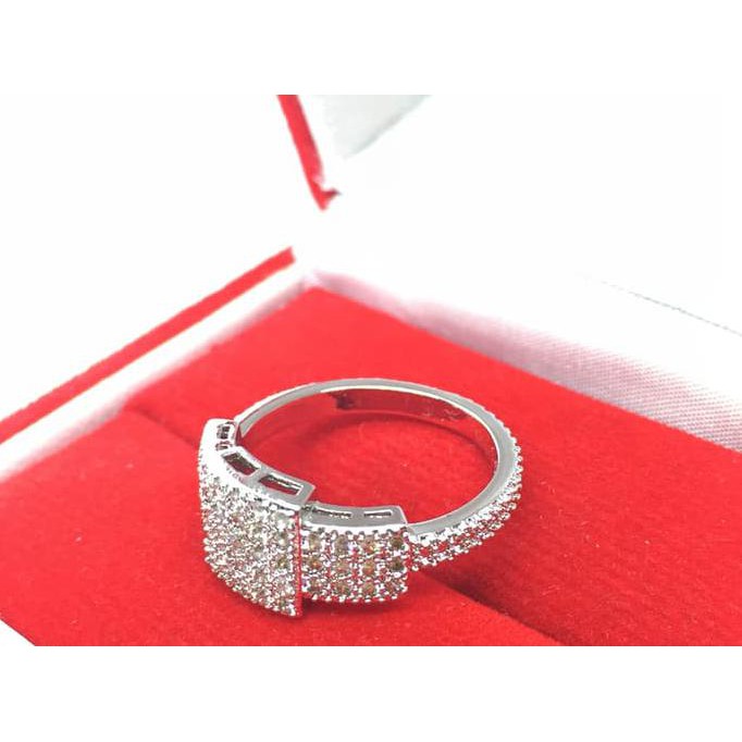 promo Cincin Pria Wanita Lapis Emas Putih Batu Putih Kecil Mewah - BR210