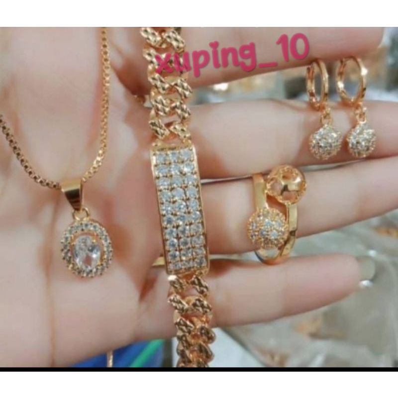 Full set perhiasan xuping lapis emas 24k aksesoris fashion wanita terbaru
