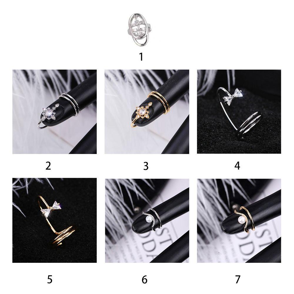 R-flower Nail Ring Charm Aksesoris Fashion Warna Perak Berlian Imitasi Pelindung Kuku