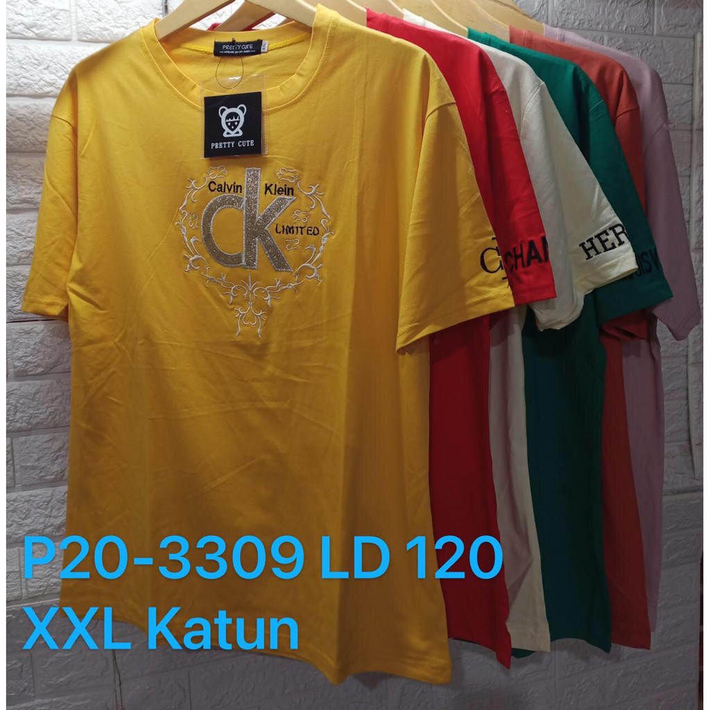 TERMURAH KAOS PENDEK JUMBO KATUN FULL BORDIR LD 110 &amp; 120 CM / BAJU PENDEK IMPORT