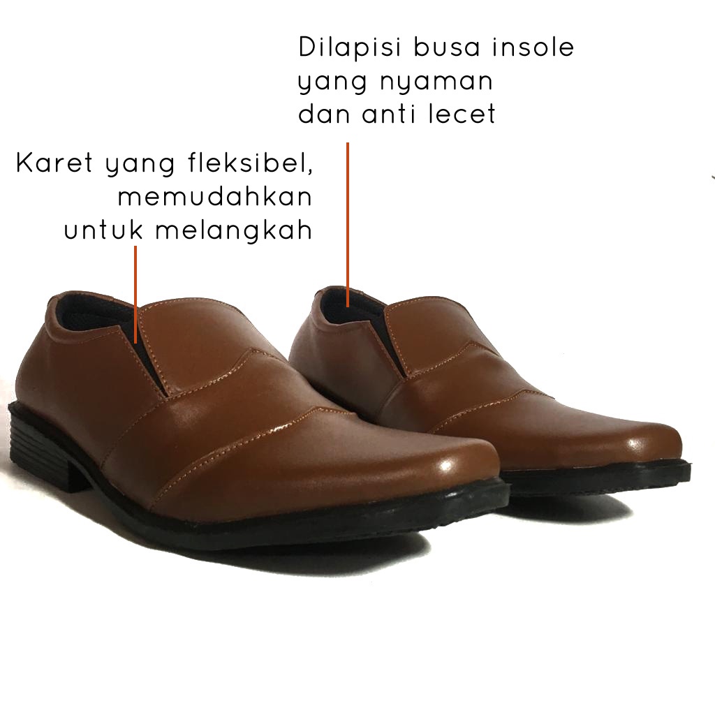 Sale!! Sale!! Sepatu Kerja Kantoran Pria Cowok Dewasa Bahan Synthetic Leather / Sepatu Pantofel Fantofel Formal Resmi Warna Coklat Elegan Kekinian dan Murah