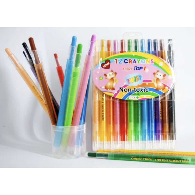 crayon putar panjang 12warna/krayon putar/rolling crayon/twist crayon/oil pastel-POLOS