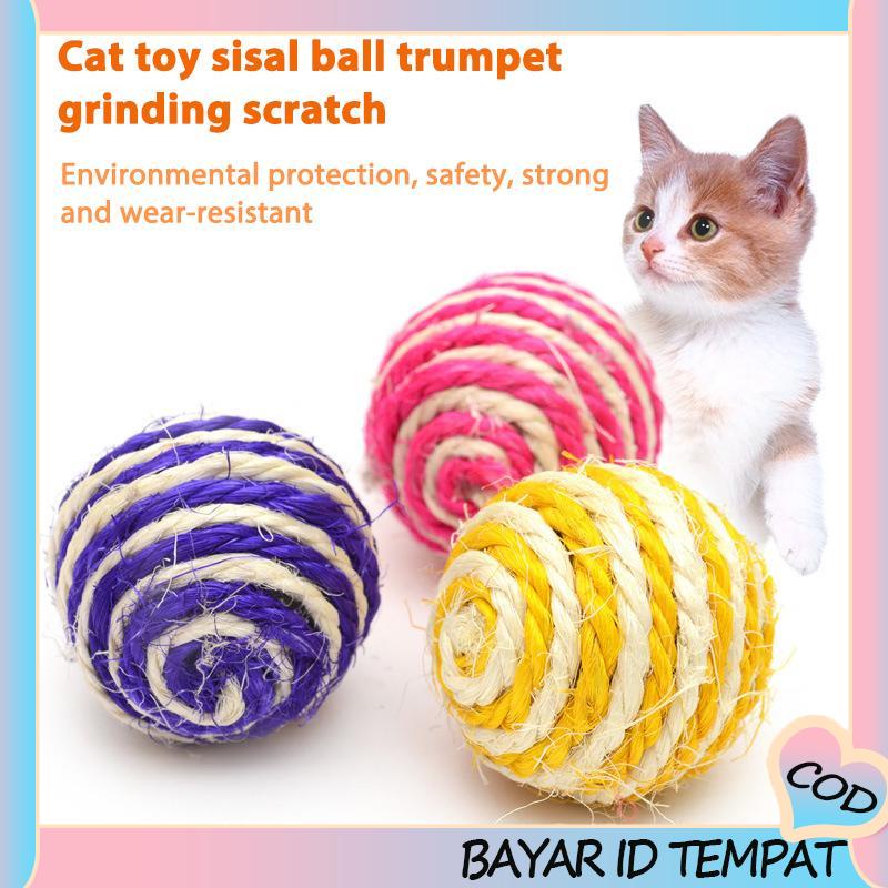 COD❤️ Pencocokan Warna Hewan Peliharaan Bola Sisal Tahan Jatuh Gigitan Kucing Merajut Bola Mainan Kucing Lucu Mainan-A.one