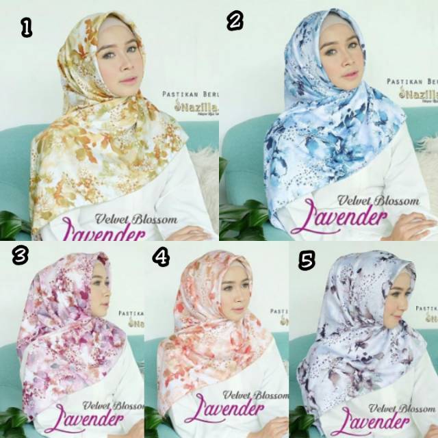 SEGIEMPAT VELVET BLOSSOM MOTIF. JILBAB NAZILLA. KERUDUNG SATIN. HIJAB SEGIEMPAT