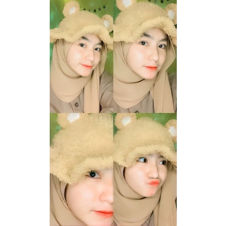 topi rajut beruang / crochet bucket hats / fluffy bear bucket hat