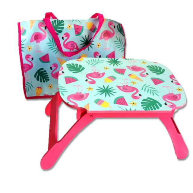 SOUVENIR MEJA LIPAT + TAS MIKA CUSTOM MOTIF NAMA Meja Belajar Anak Murah PORTABLE KIDS CUSTOM WOODEN