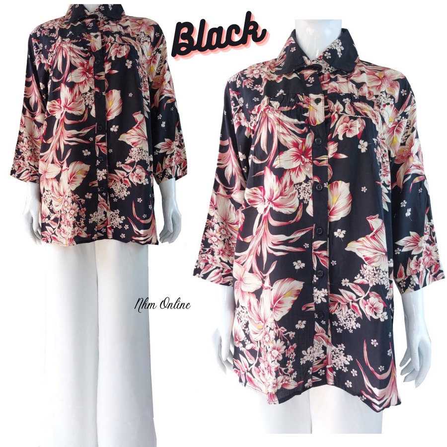 Kemeja Atasan Wanita Jumbo Katun Rayon Oversize Adem Flower 301