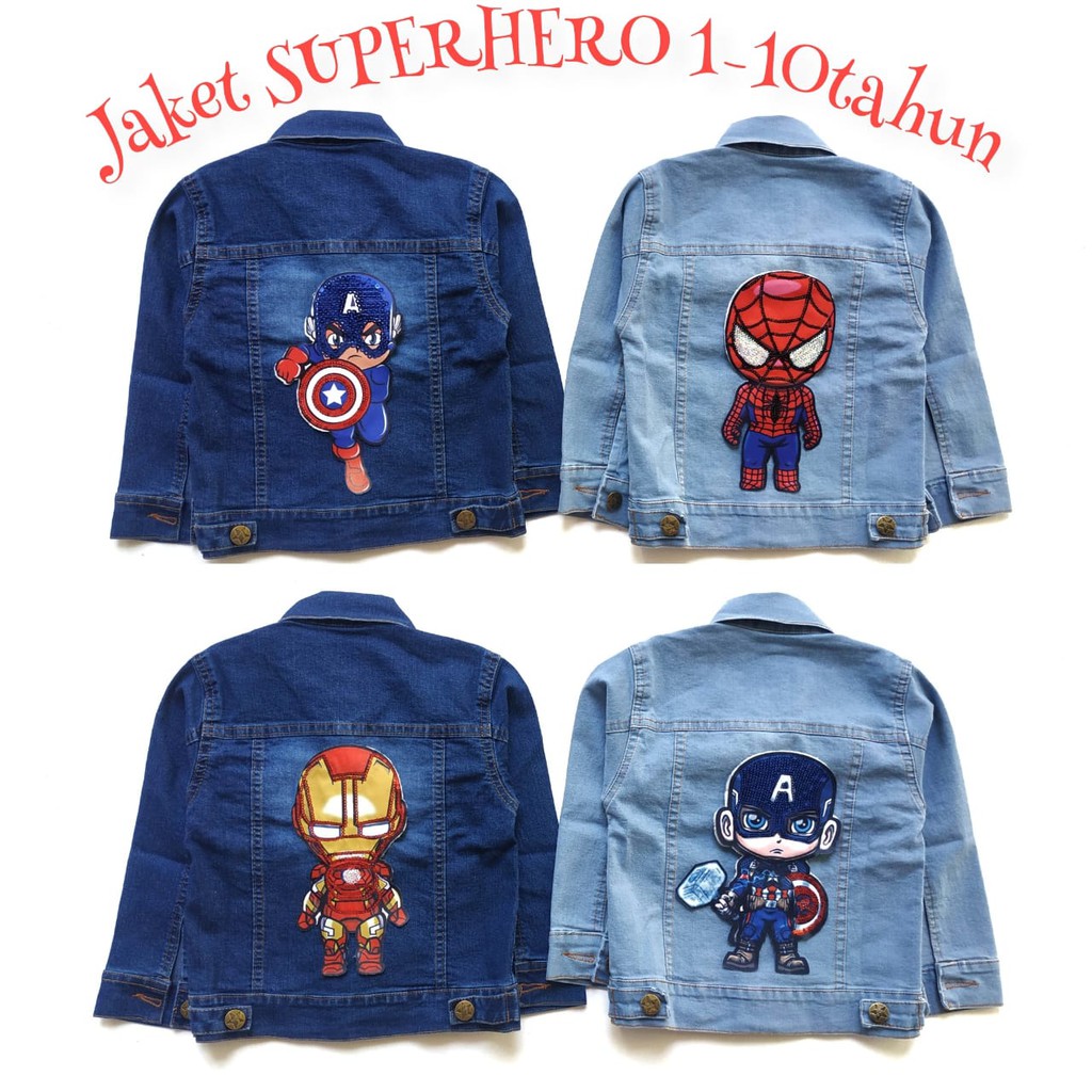 JAKET JEANS ANAK SUPERHERO / JAKET ANAK LAKI-LAKI / JAKET JEANS ANAK 1-10 tahun