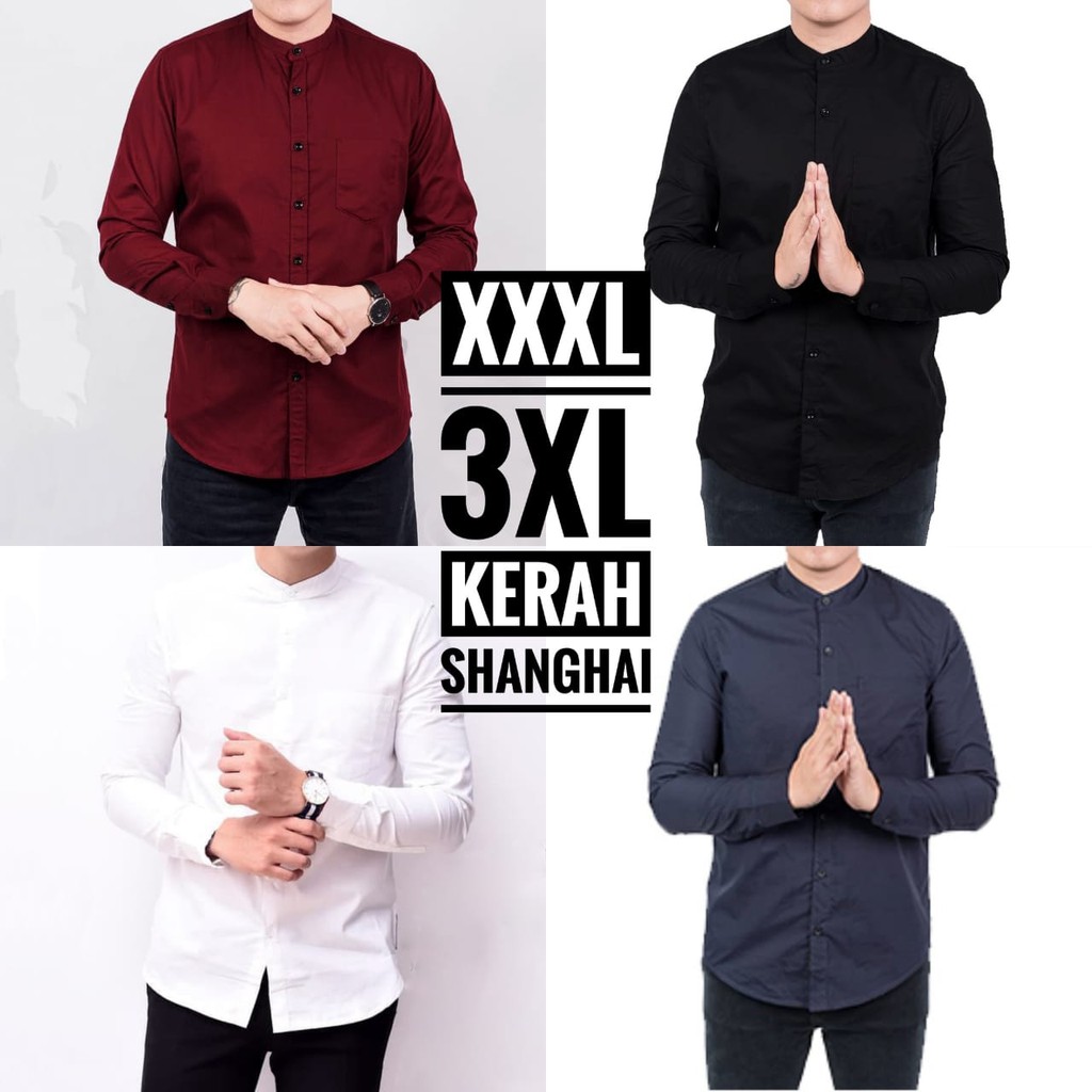 Kemeja Pria Kerah Shanghai Lengan Panjang Big Size Jumbo XXL 2XL dan XXXL 3XL Triple XL Aneka Warna