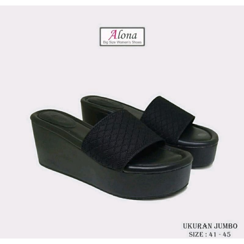 Sandal MK.302 Wedges Big Size 41-45 Slop Hitam Kaki JUMBO Gemuk IMPOR Wedges Cantik Hitam,41