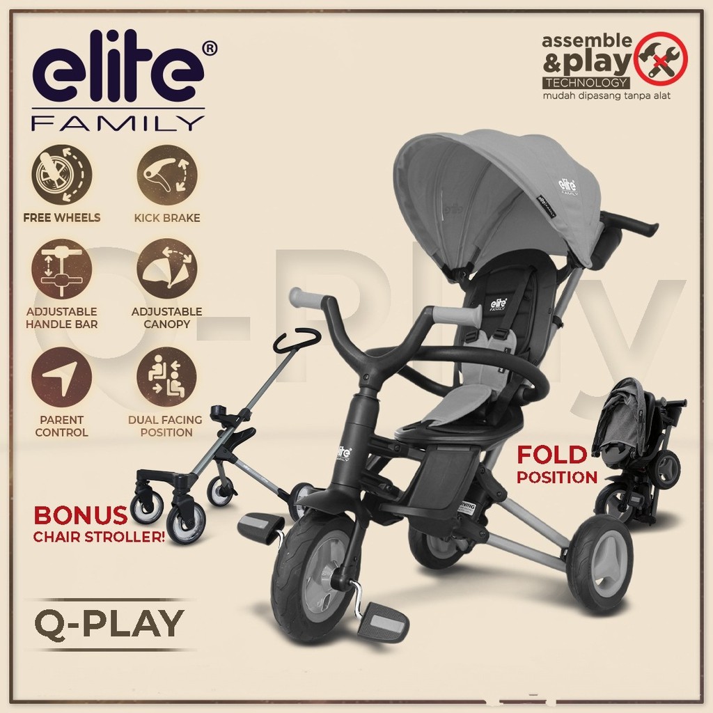 KHUSUS LUAR KOTA - Family Elite - Q-Play Tricycle 5 in 1 Bonus Chair Stroller QPlay
