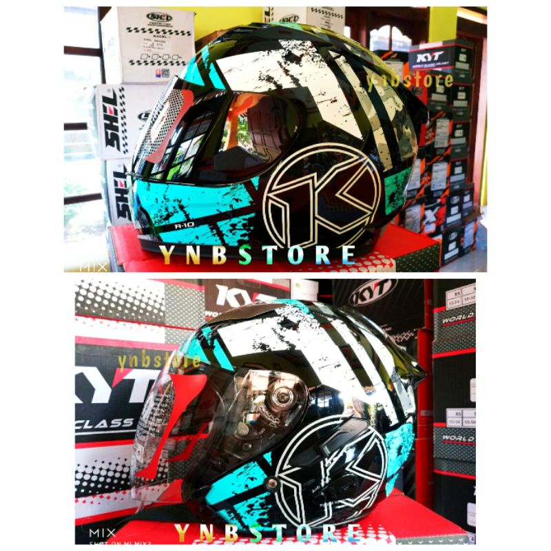 Jual Helm KYT Couple R10 Seri 3 Fullface + Galaxy Seri 5 Halfface Aqua Blue Biru Original Murah