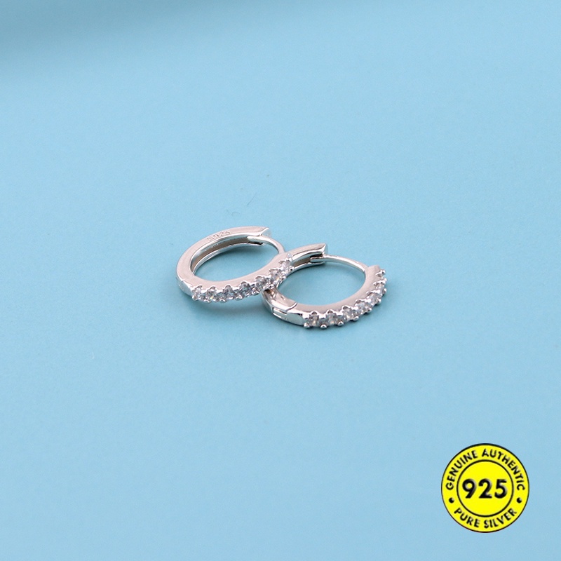Anting Stud S925 Silver Hias Berlian Baris Tunggal Gaya Korea Untuk Wanita
