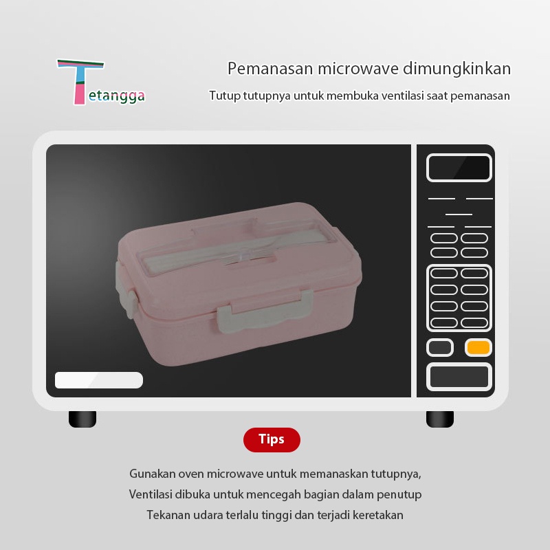 Kotak Makan Bento Lunch Box Set 3 Warna PP Jerami Gandum 1000 ml Kotak Makan Anak 4 IN 1