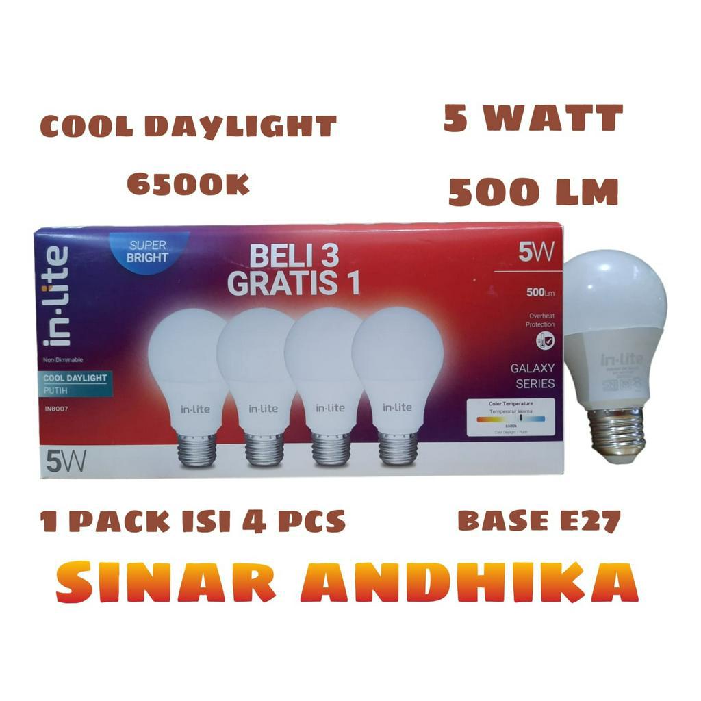 LAMPU LED BULB PACK ISI 4 PCS 5 WATT IN-LITE INB007