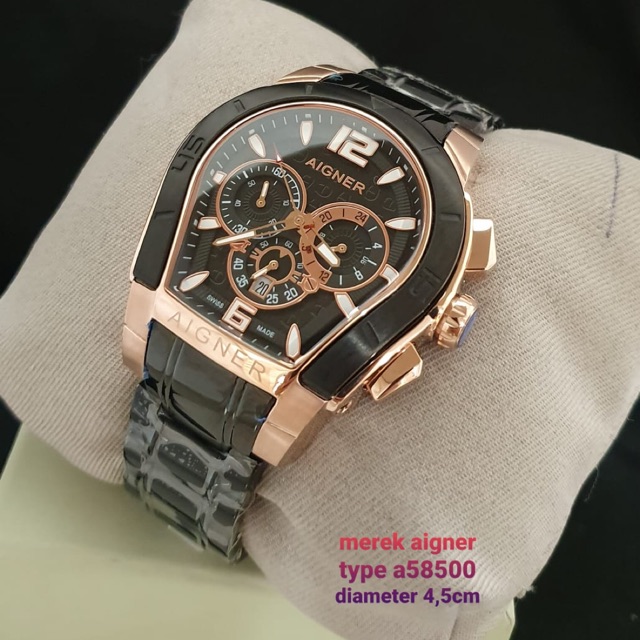 Jam tangan pria aigner a58500 chronograph stainless steel original