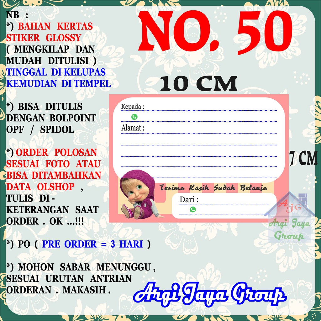 

Stiker Pengiriman - Sticker Alamat Olshop Murah Nomer 50 - 10x7 cm - Glossy