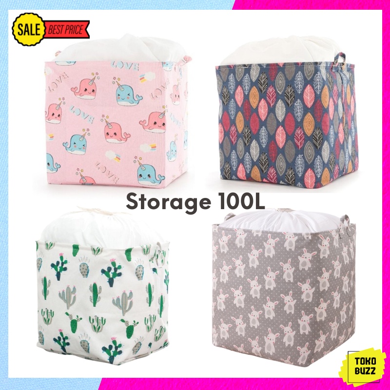 Keranjang Baju Mainan Jumbo 100 Liter/ Storage Bag Tempat Penyimpanan Serbaguna Keranjang Lipat Tempat Mainan Anak Bed Cover Baju Celana Gorden Selimut Baju Kotor Motif Minimalis