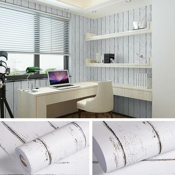 Cuci Gudang Wallpaper Dinding Motif Kayu Putih Limited