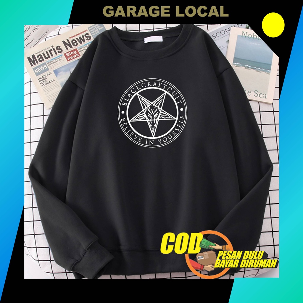Sweater Crewneck Basic Anime Pentagram Gothic Occult CN Anime Pria Wanite Crawneck Karakter Cowok Ce