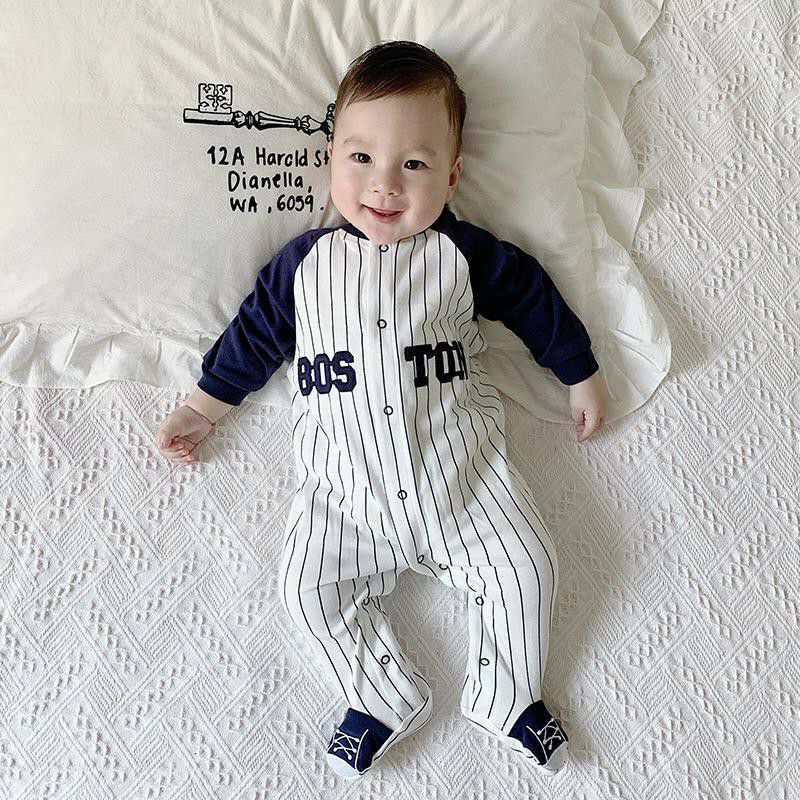 BAJU BAYI IMPORT KOREA JUMPSUIT BAYI MOTIF BASEBALL BOSTON | baju bayi laki laki