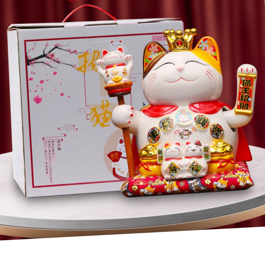 Maneki Neko Elvis 11' Pajangan Kucing Hoki Keramik Kado Imlek Premium