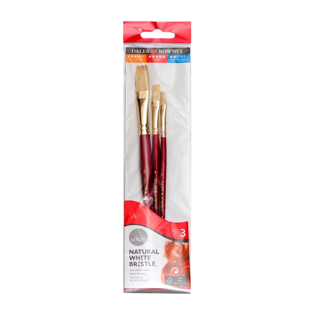 

Daler Rowney Kuas Simply Oil Bristle Brush Set 3Pcs #1 - Kuat, Kaku Untuk Cat Minyak, Akrilik, Latar