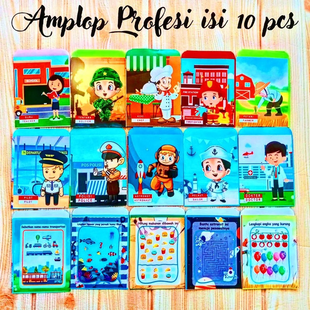 Mikusoo Amplop Angpau Uang Lebaran Kartun Profesi 1 Set Isi 10 pcs