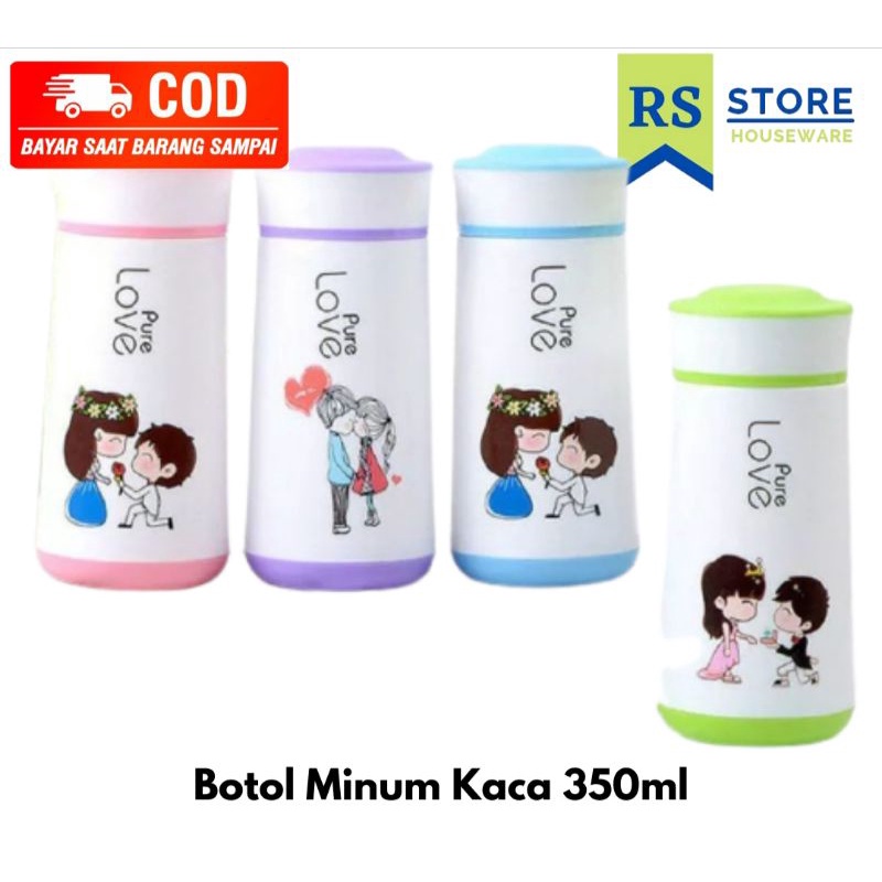 botol minum anak karakter pure love kaca 350ml unik kekinian transparan murah/tempat air minum sekol