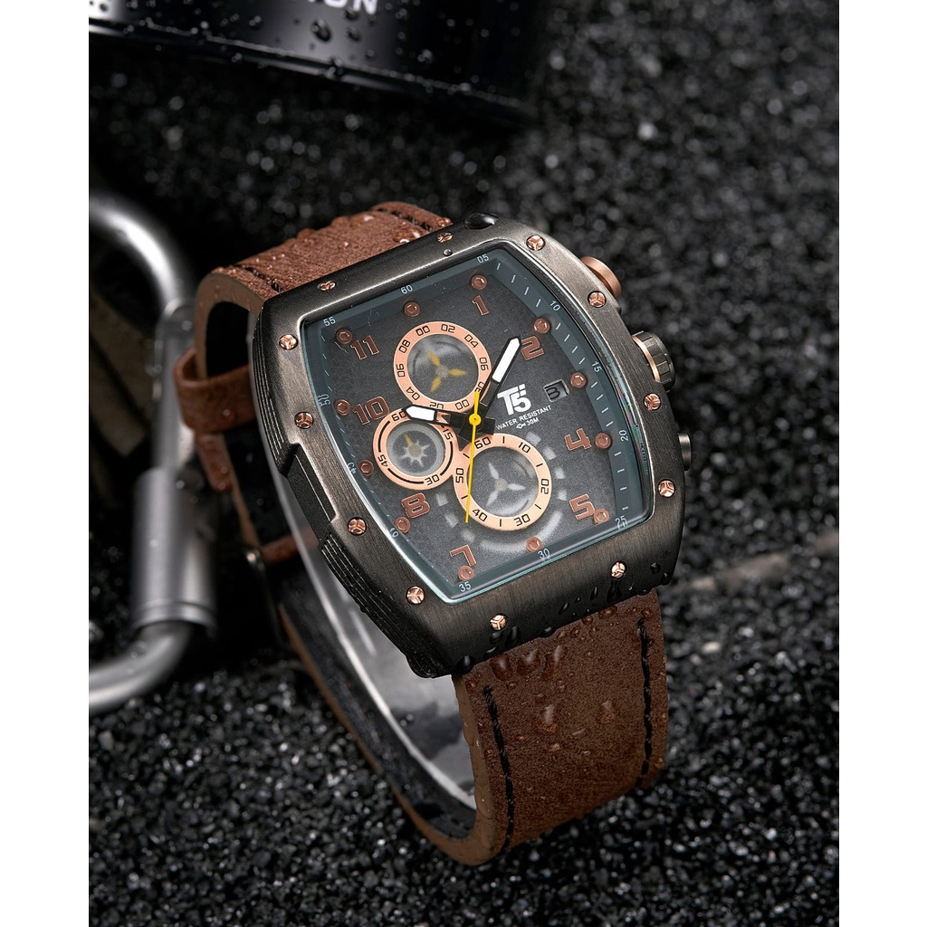 JAM TANGAN PRIA CHRONOGRAPH,ONE COLOUR RUBBER STRAP T5 H 3720G ORIGINAL/JAM TANGAN T5 H 3720G /JAM TANGAN COWOK TERBARU/