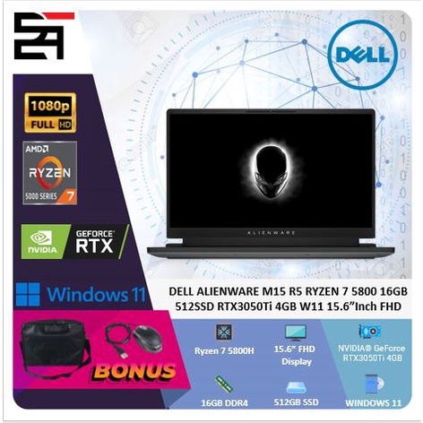 Dell Alienware M15 R5 RTX3050TI-4GB Ryzen 7 5800 16GB 512GB SSD W11 15.6 Inchi FHD