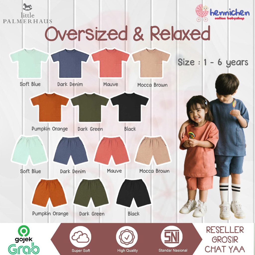 PROMO 7.7 PROMO BAJU LEBARAN Little Palmerhaus Oversized Tee Kaos Anak Laki-Laki/Perempuan Relax Jersey Shorts Celana anak 1-6 th