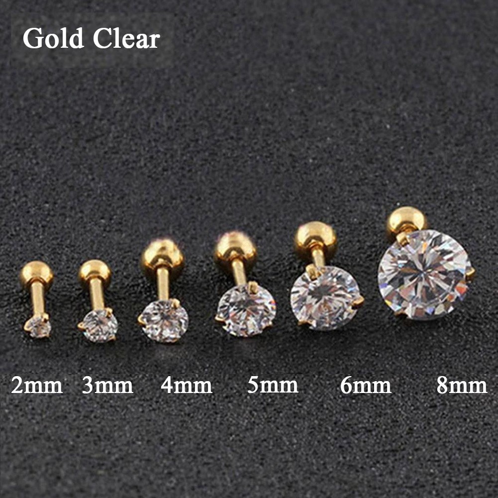 Anting Stud Kristal Zirkon 3 Cabang Bahan Stainless Steel Untuk Tulang Rawan