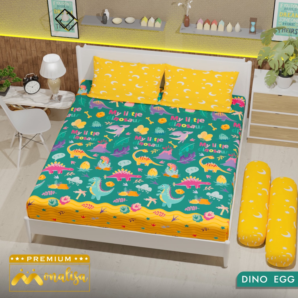 Monalisa Premium BedCover SET Sprei Uk 160/180 - Dino Egg