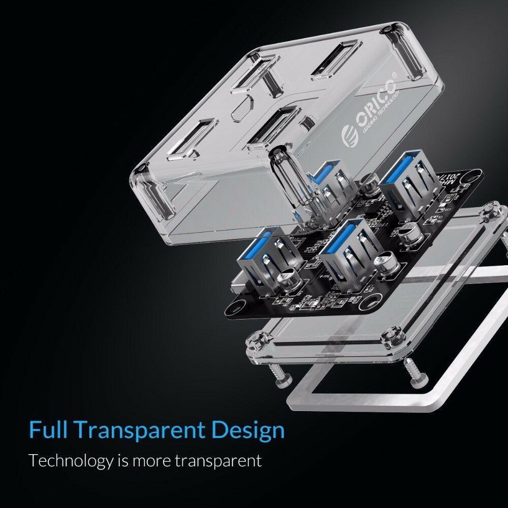 Usb Hub 3.0 orico 4 Port Transparent 5Gbps 1m cable with Micro usb Pd mh4u-u3-10 - Terminal usb3.0