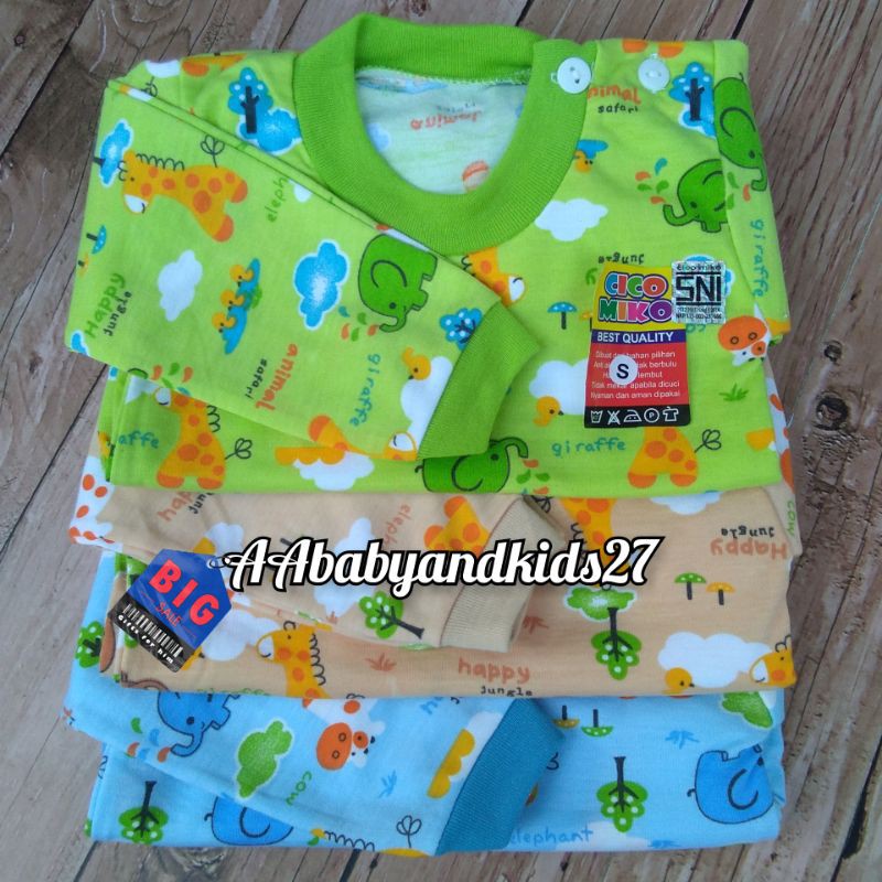 CICO MIKO 3PC Kaos Oblong Bayi Kancing Bahu Lengan Panjang Ukuran S M L XL Lembut dan SNI