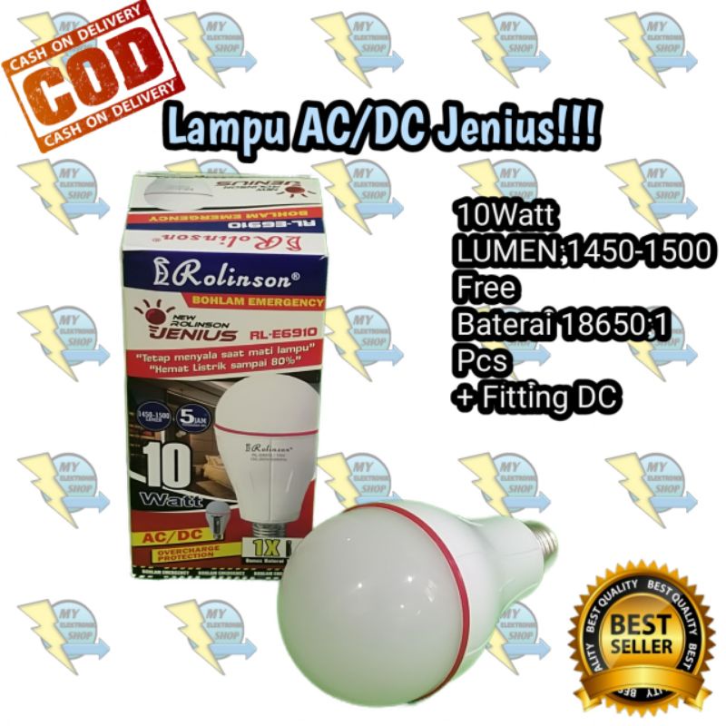 Lampu Emergency 10Watt LED Rolinson, Lampu AC/DC 10W LED, Lampu Magic, Lampu jenius, Lampu Ajaib Rolinson RL-E6910