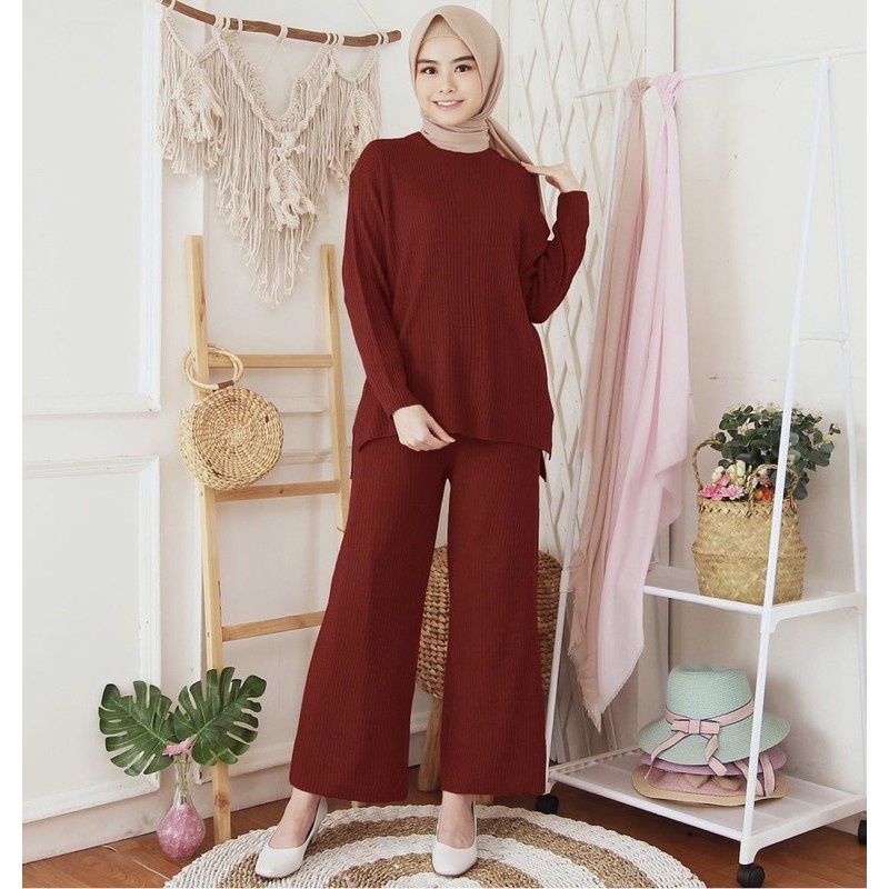 STELAN CELANA KULOT RAJUT + SWEATER BOXY MODEL TERBARU