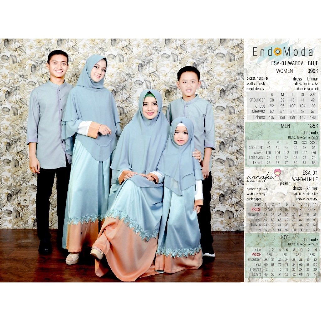 BAJU ANAK/BAJU LEBARAN ANAK, ENDOMODA ESA 01 BIRU WARDAH GAMIS & KOKO ANAK