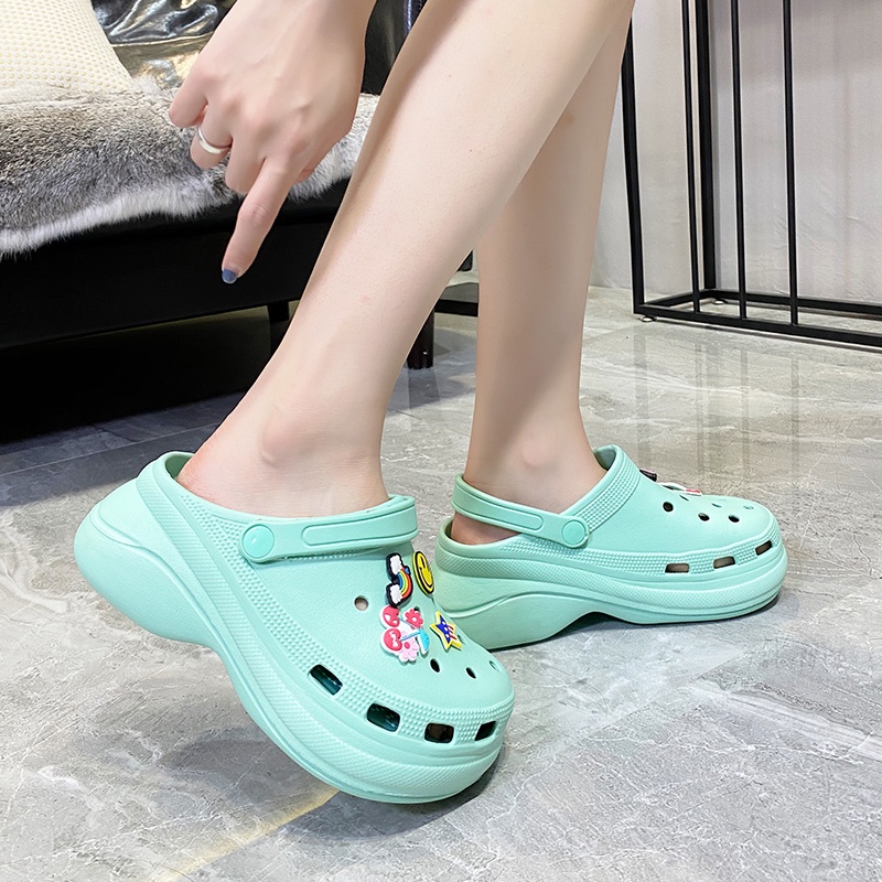 Sandal Wanita Baim Slip On Sendal Platform Cewek Wedges Jibbitz Sandal Fuji Viral Karet Tinggi Tebal Empuk