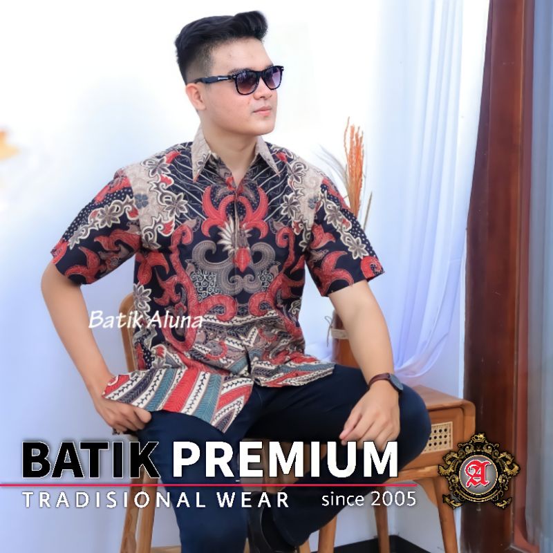 Baju Batik Sasirangan Modern Lengan Pendek Pria Premium Lapis Furing Slimfit Motif by Aluna