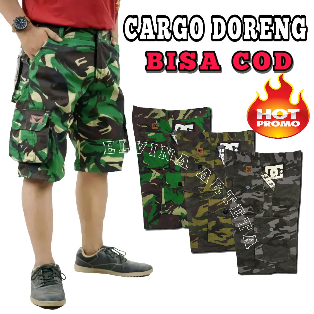 Celana Cargo Pendek Pria Surfing Distro Premium Army Loreng Size 27-38