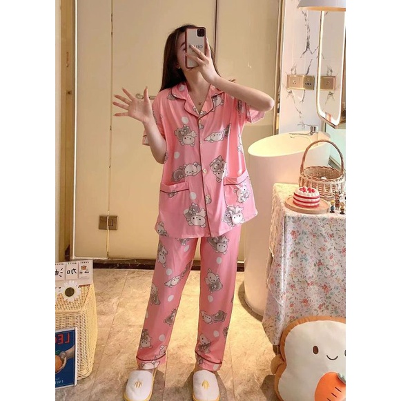 Piyama cp kancing jumbo import/baju tidur cp wanita import murah C08T