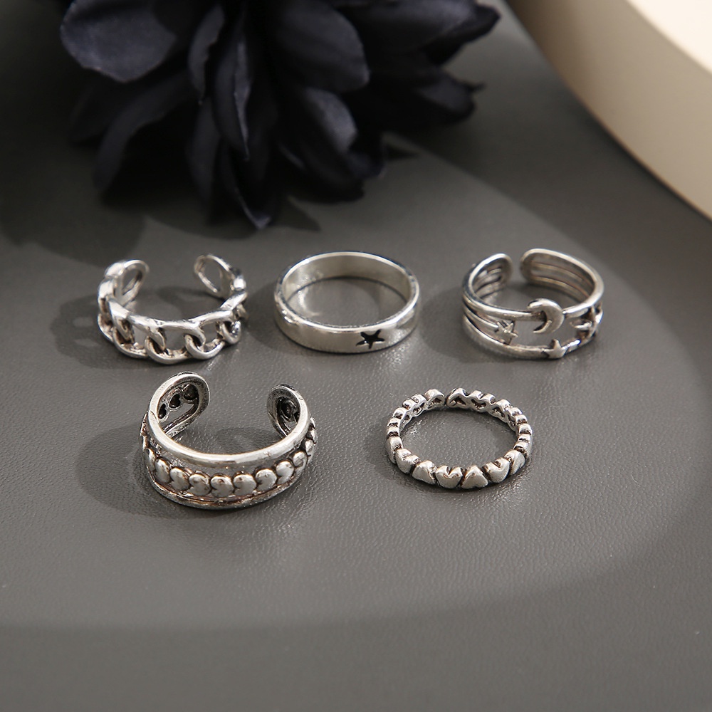 5pcs / Set Cincin Buku Jari Aneka Bentuk Warna Silver Untuk Wanita